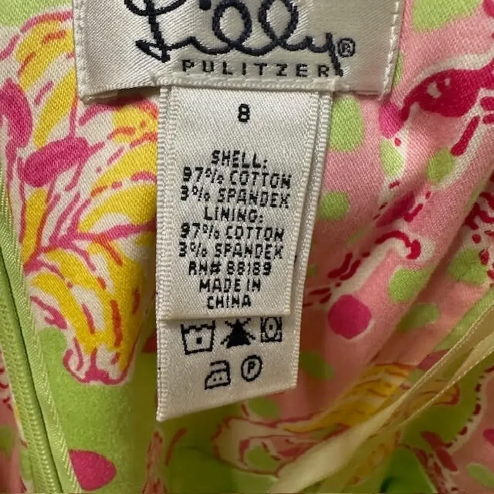 Lilly Pulitzer Strapless Floral Dress Pink Green Cotton Summer Sundress Sz 8 - Picture 12 of 14
